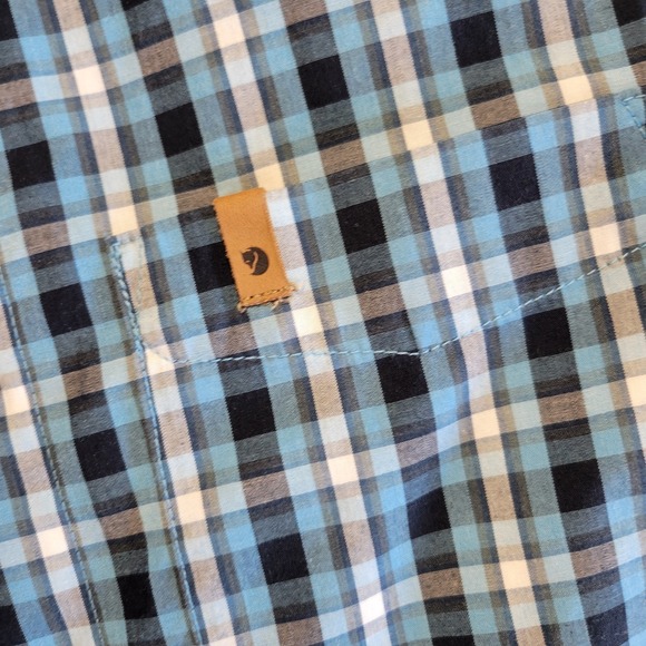 Fjallraven Ovik Shirt Button Up Short Sleeve Men's Small Regular Fit Plaid Blue - Picture 3 of 9